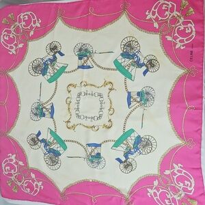 Vintage Celine Vibrant Pink and Cream Carriage Silk Scarf